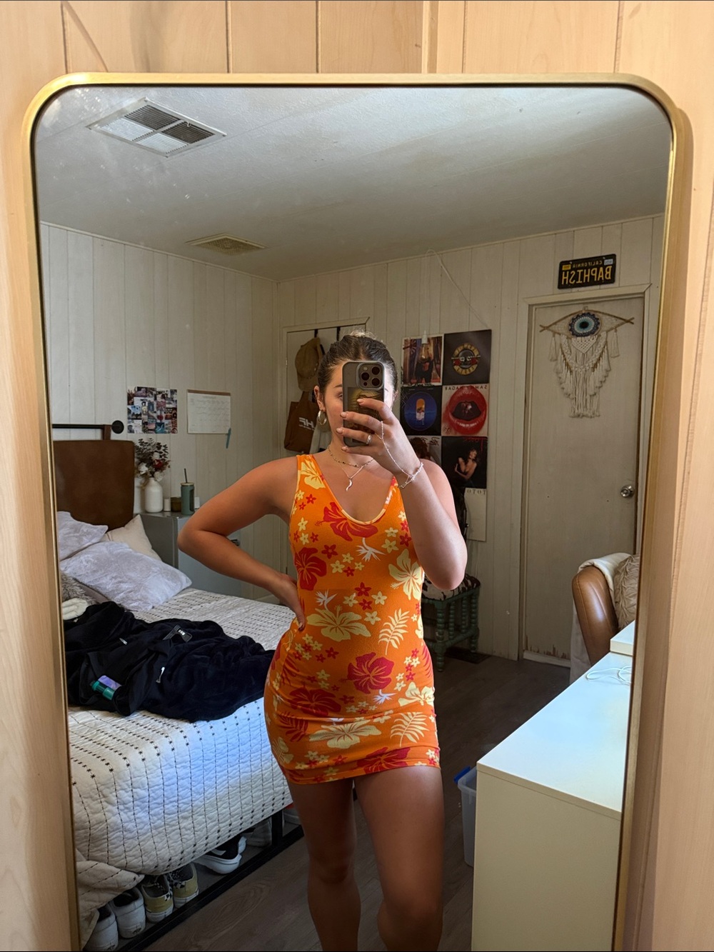 Y2K Orange Floral Tank Mini Dress